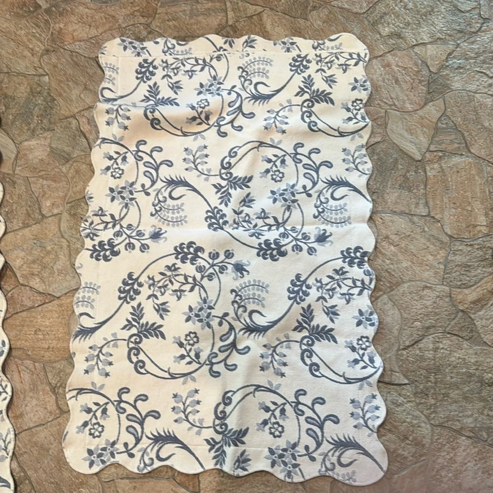 Shams Pillowcases Blue and White Floral Scroll King Size Shams Scalloped Pair